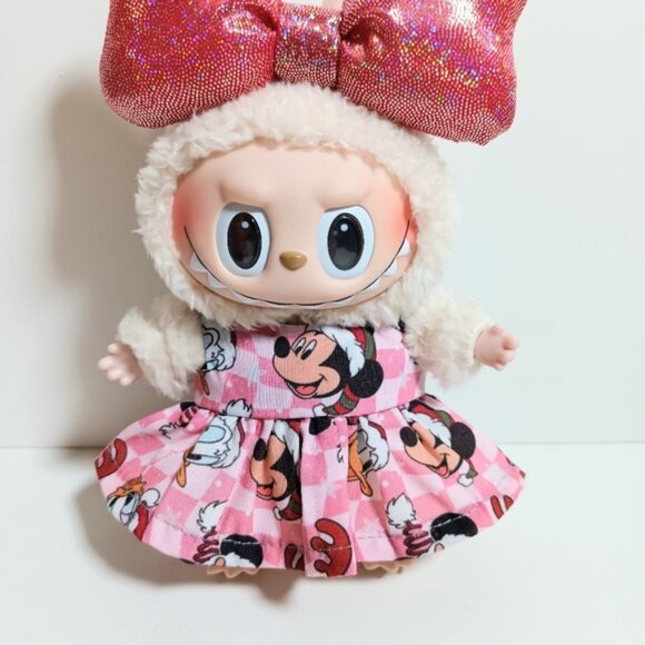 Custom Disney Mickey Holiday Dress and Sparkle Bow Made to Fit Labubu - Picture 4 of 6